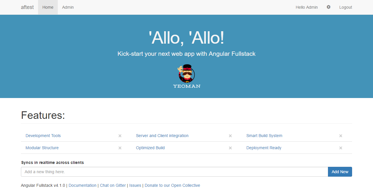 Logged in as admin screenshot